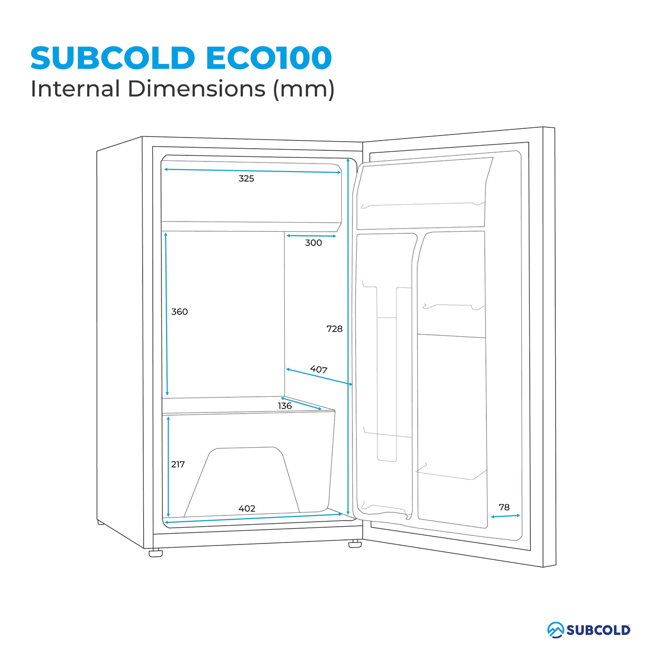 Subcold Eco100 LED Under Counter Fridge - Black