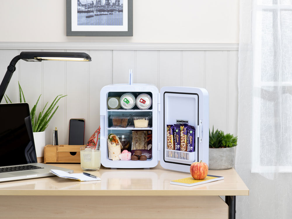 Subcold Ultra 10 litre grey mini fridge with cold snacks and drinks inside