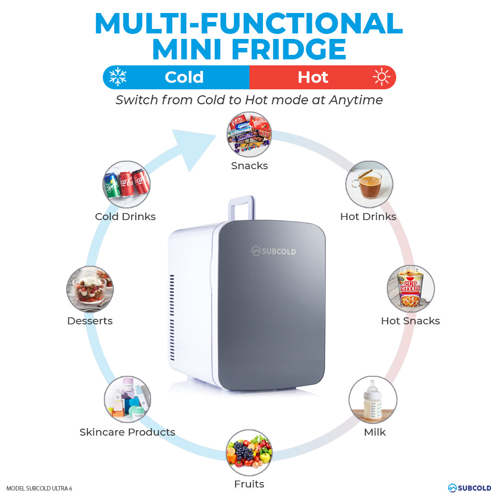 Subcold Ultra 15 litre grey mini cooler and warmer infogrpahic