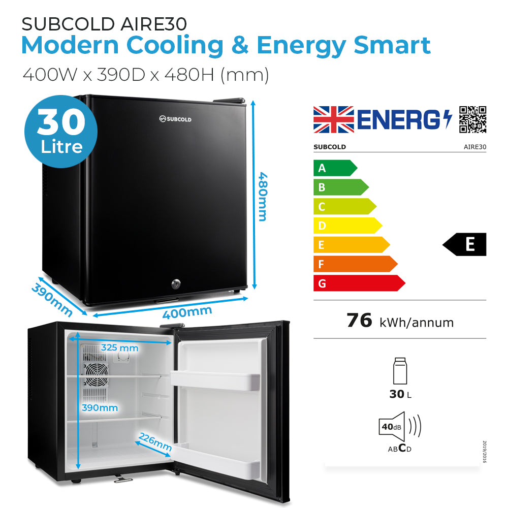 Subcold Aire30 LED Mini Fridge - Black | Refurbished