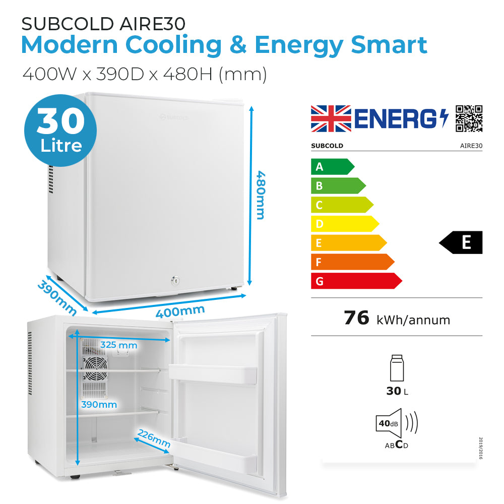 Subcold Aire30 LED Mini Fridge - White | Refurbished