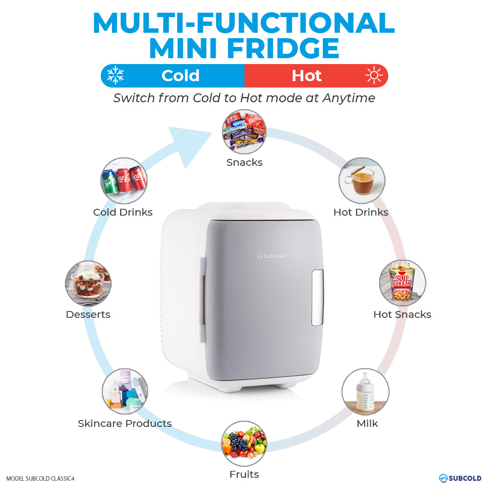 Subcold Classic 4L grey mini cooler and warmer infographic