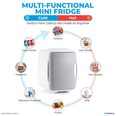 Subcold Classic 4L grey mini cooler and warmer infographic