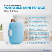 Thumbnail for Subcold Pro 4 litre blue mini fridge features infographic