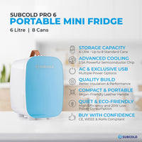 Thumbnail for Subcold Pro 6 litre blue mini fridge features infographic