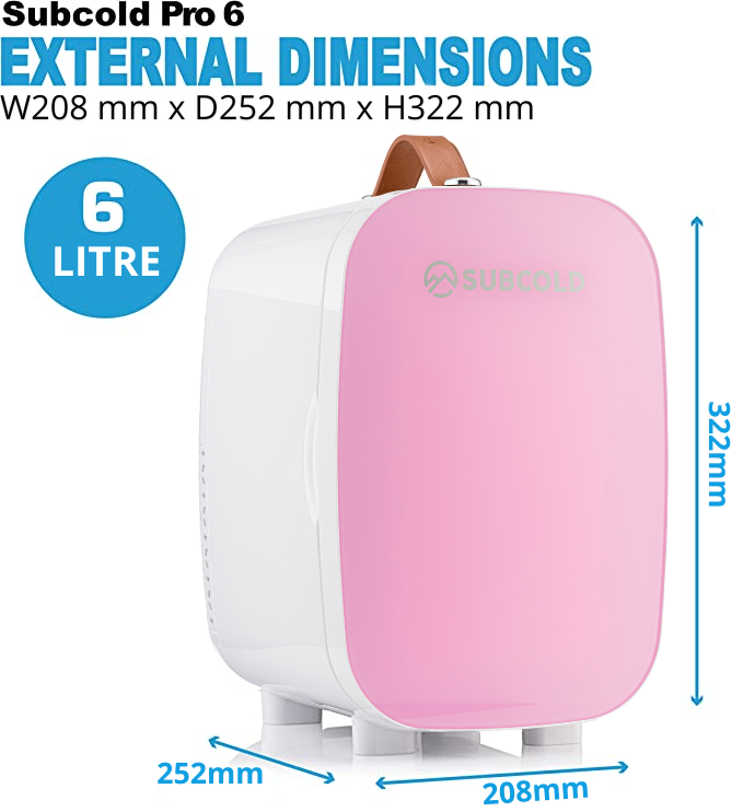 Subcold Pro 6 litre pink mini fridge dimensions