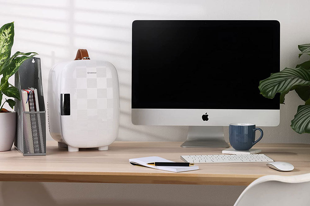 Subcold Pro 6 litre white chequered mini fridge for bedroom or office