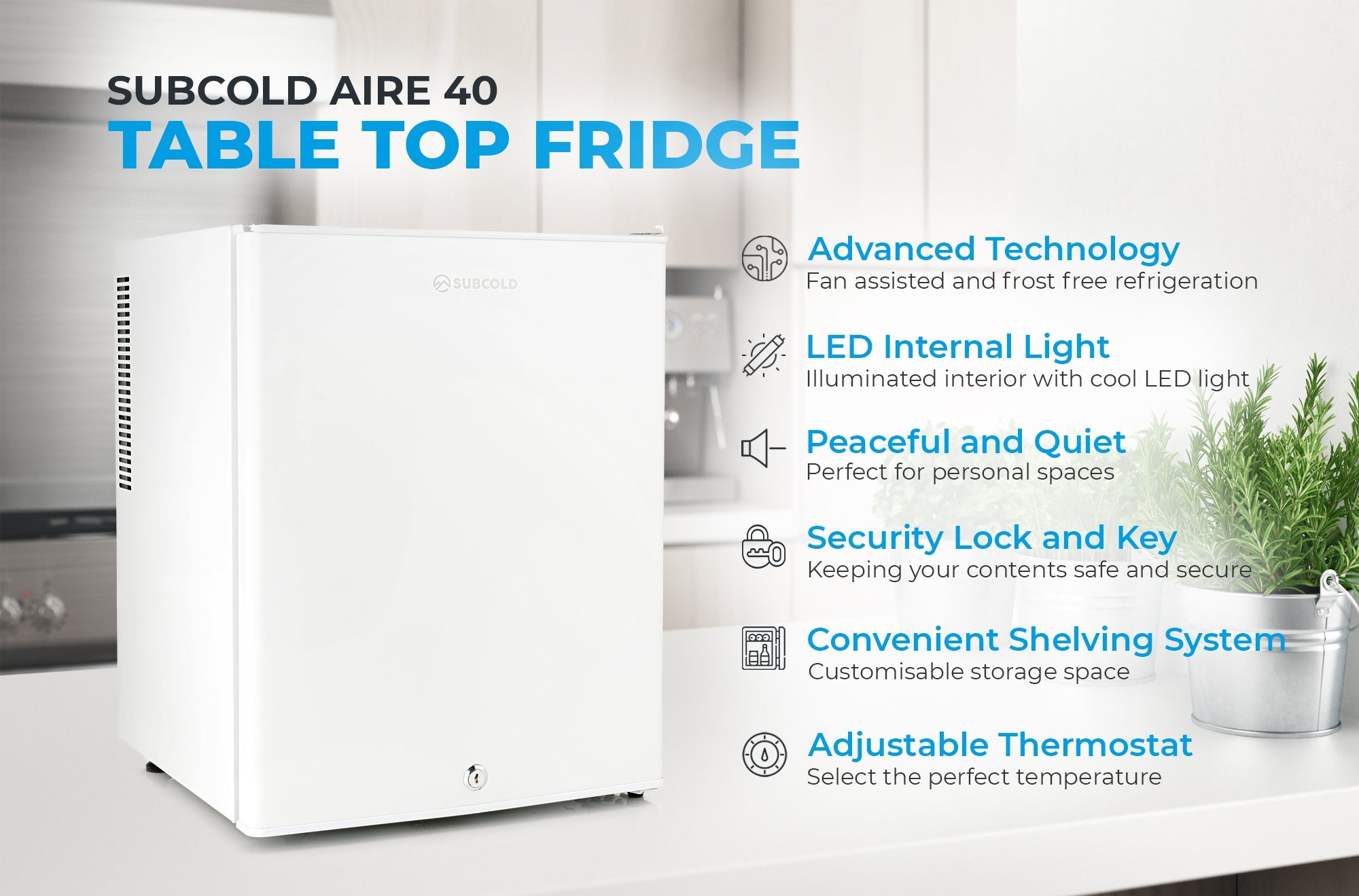 Subcold Aire40 LED Mini Fridge - White | Refurbished