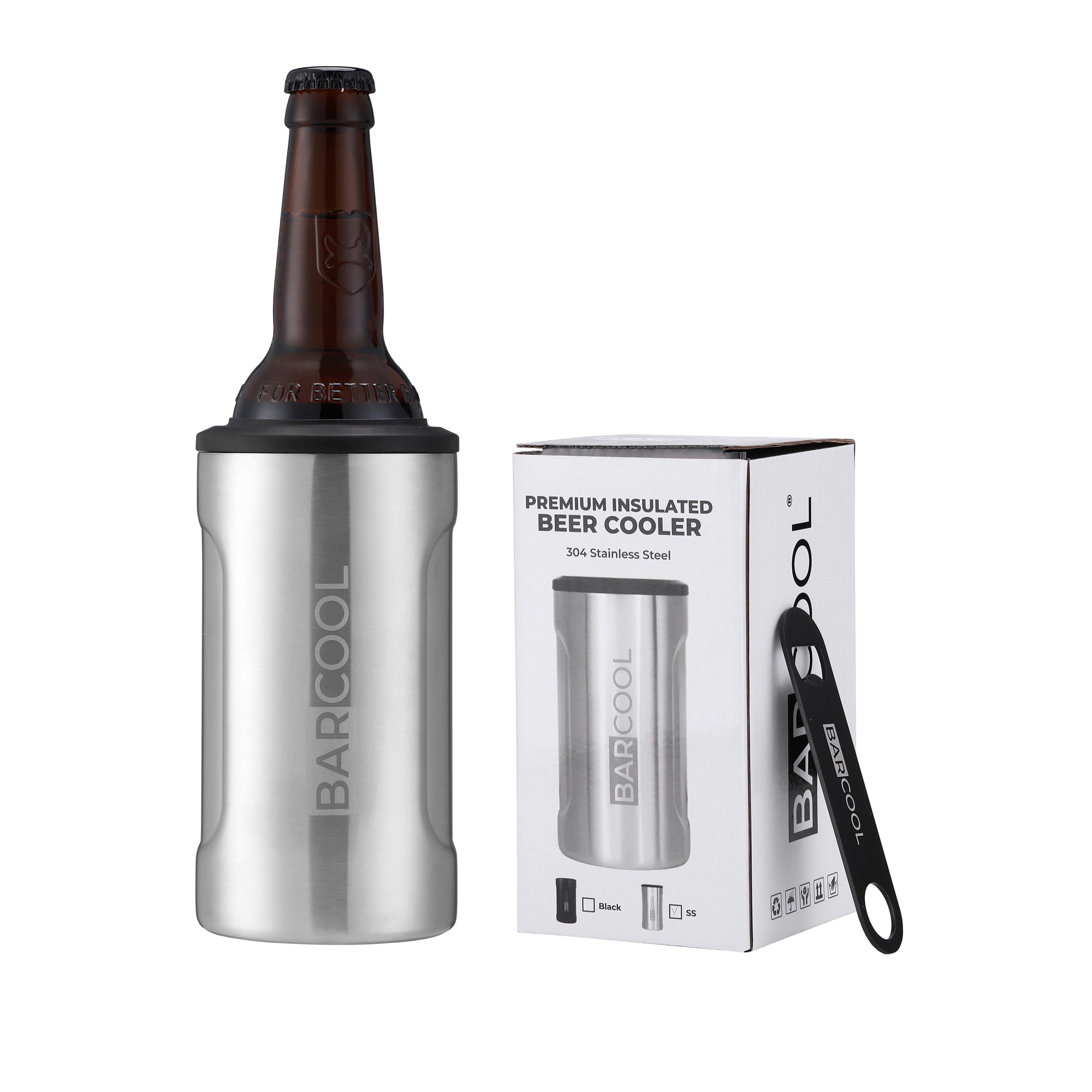 Barcool Insulated Beer Cooler and Tumbler with Opener SS
