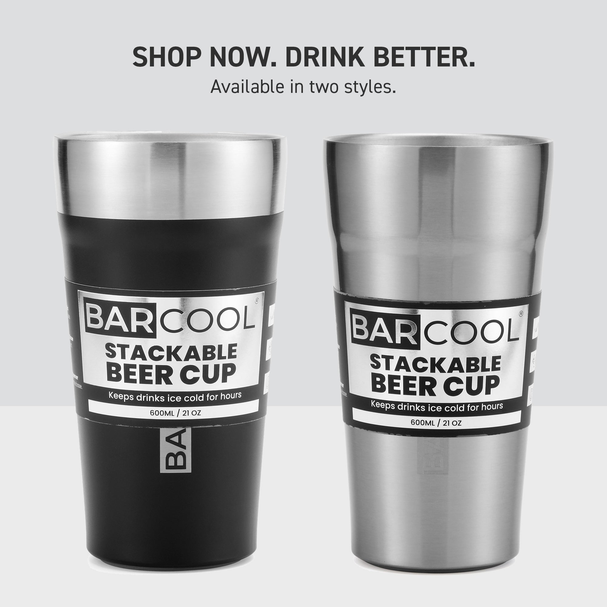 Barcool Stackable Beer Cup 600ml Black