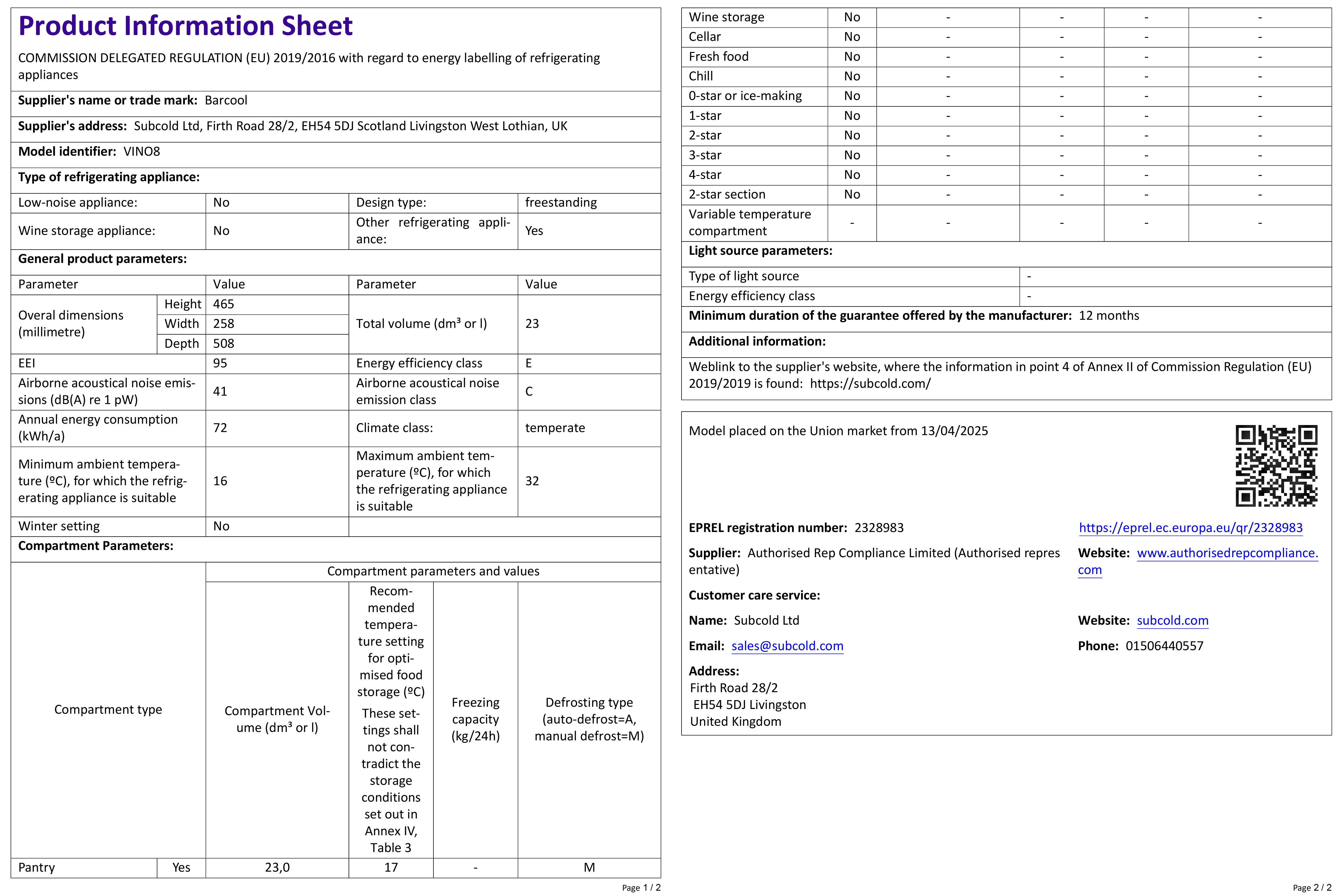 Barcool Vino8 LED Wine Cooler