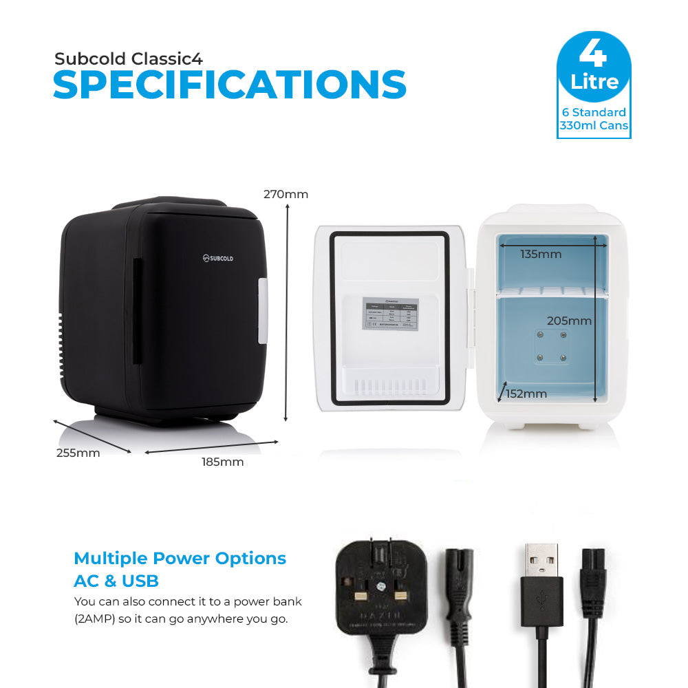 Subcold Classic 4L Mini Fridge - Black | Refurbished
