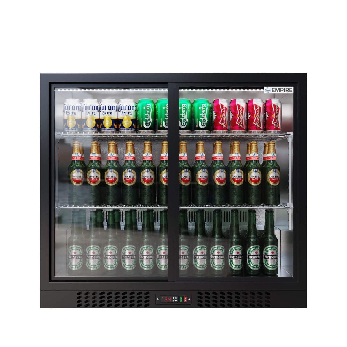Empire Double Door Bottle Cooler – A Energy Rated Low 835mm Height Sliding Door Commercial Back Bar Fridge | CL-210SC