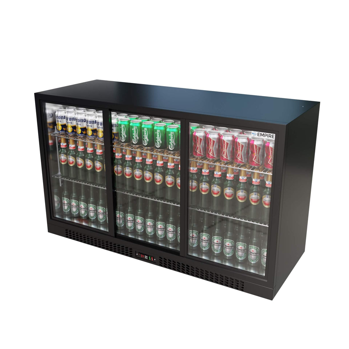 Empire Triple Door Bottle Cooler – B Energy Rated Low 835mm Height Sliding Door Commercial Back Bar Fridge | CL-320SC