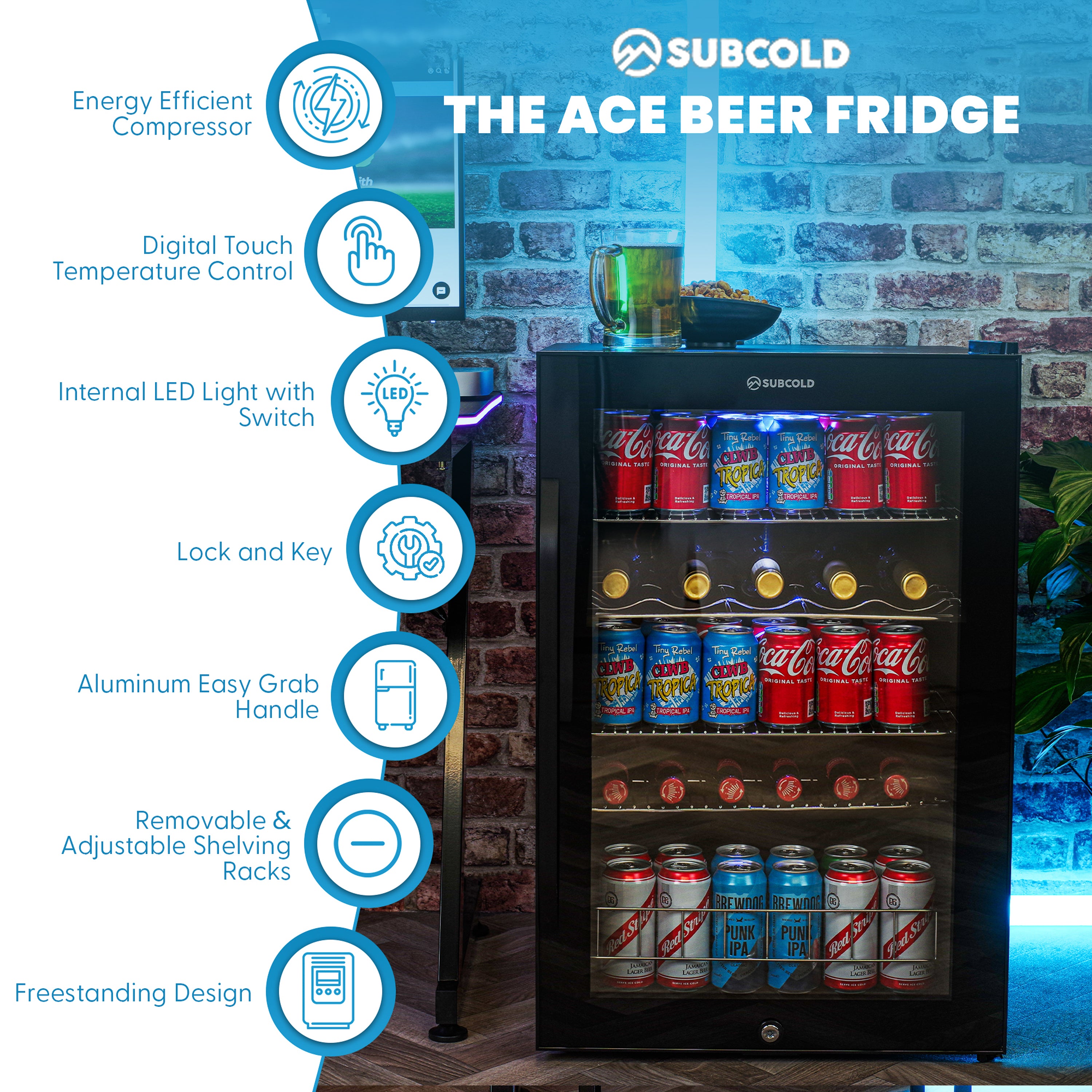 Subcold Ace 130 LED Touch Control Beer Fridge - Black | Refurbished
