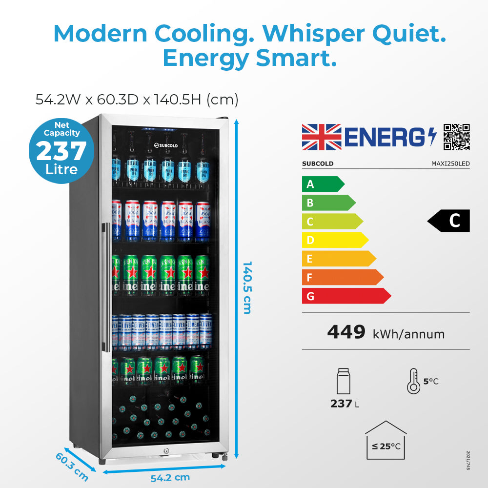 Subcold Maxi250 Tall Drinks Fridge Stainless Steel