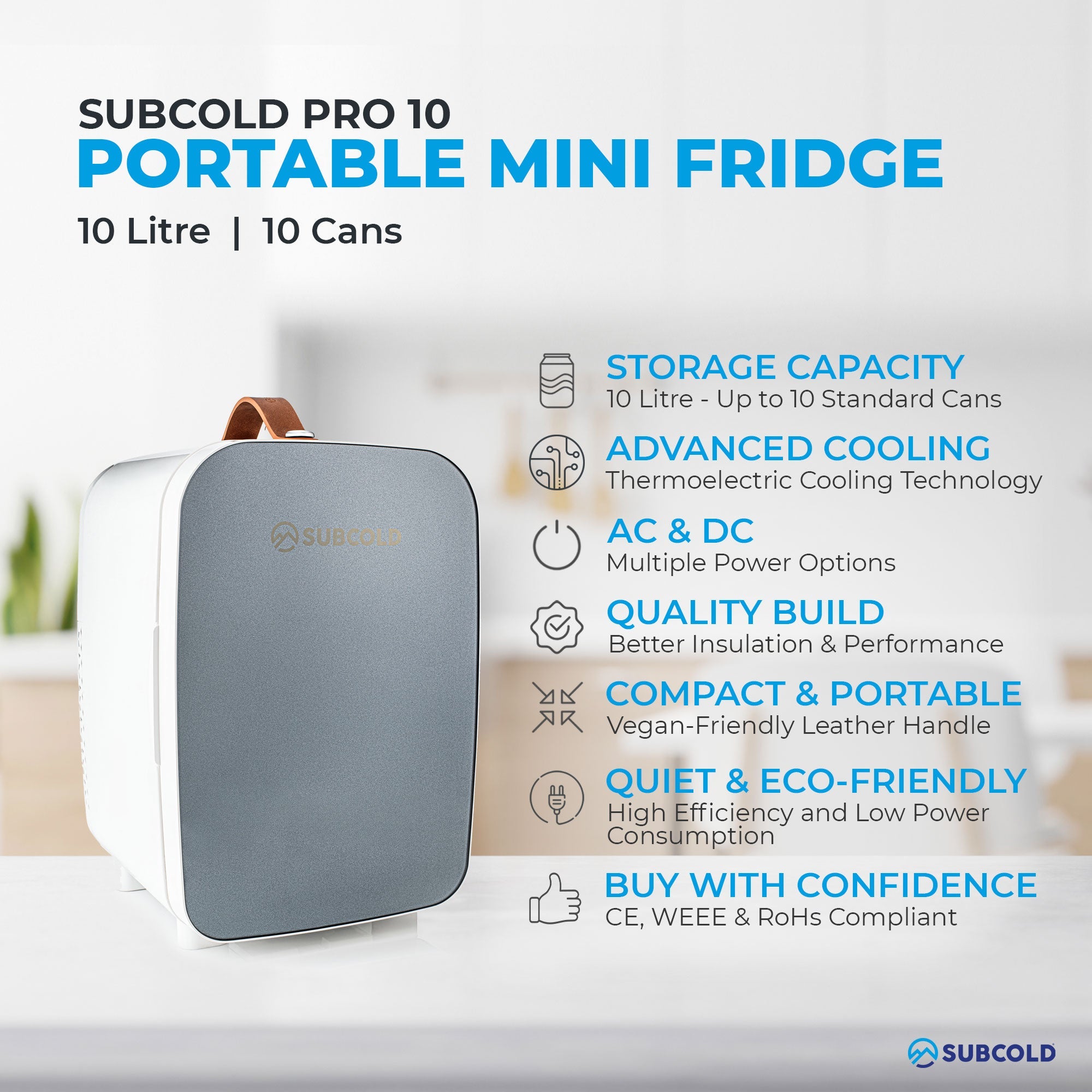 Pro 10L Mini Fridge - Grey | Refurbished