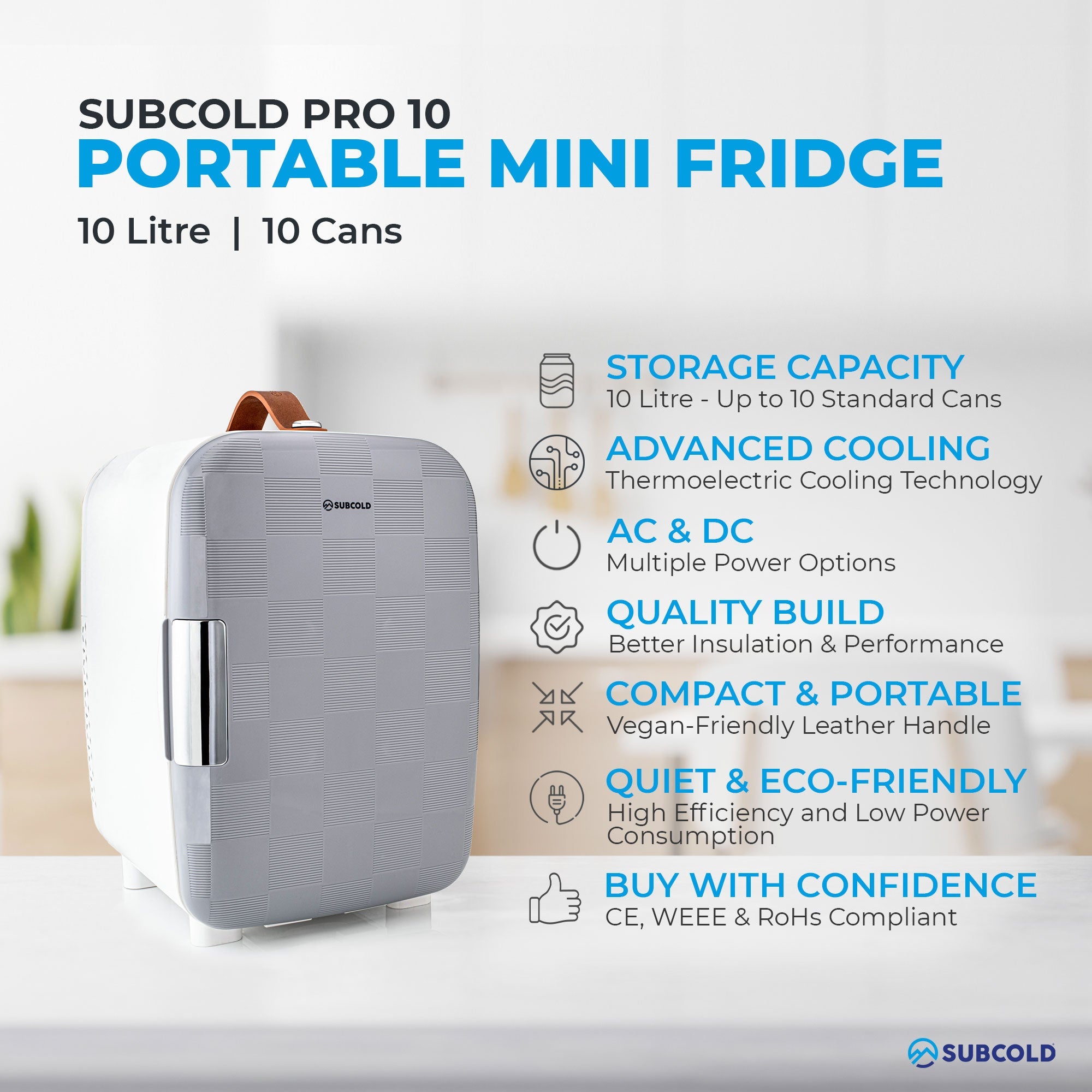 Pro 10L Mini Fridge - Cheq Grey | Refurbished