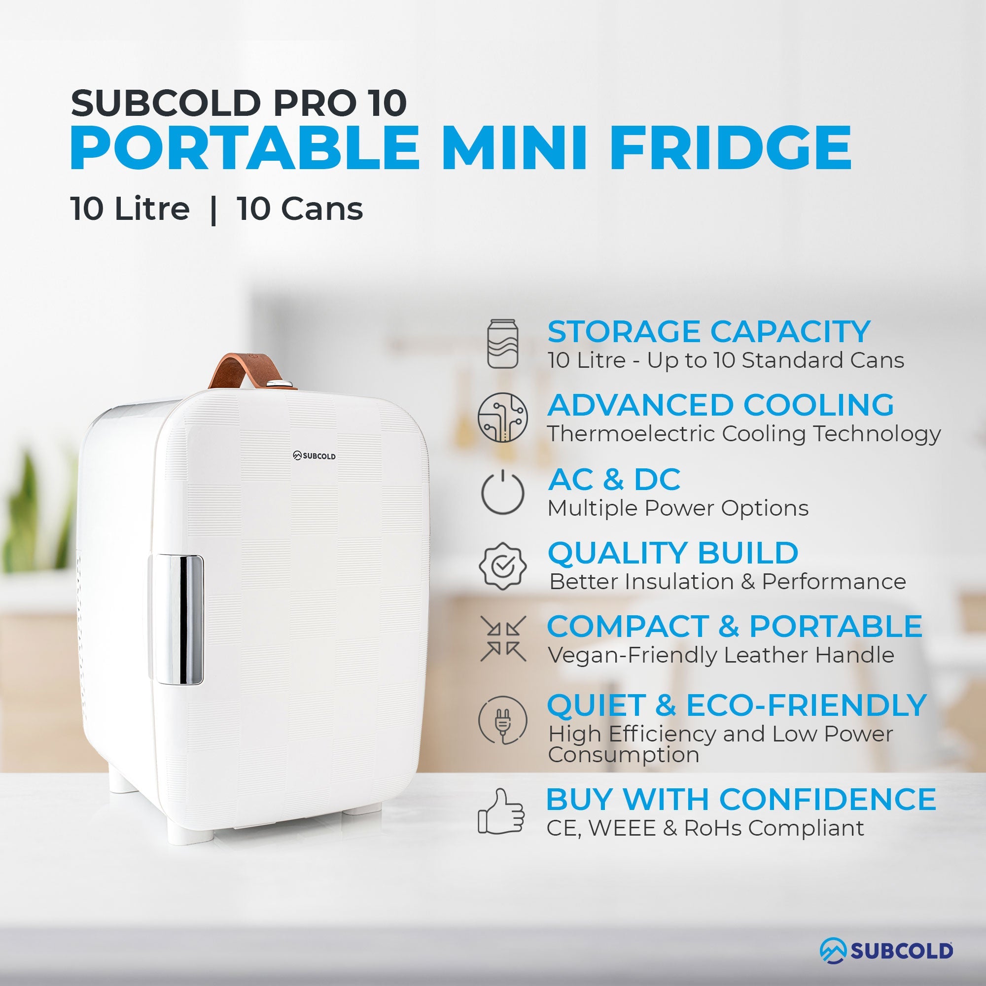 Pro 10L Mini Fridge - Cheq White | Refurbished