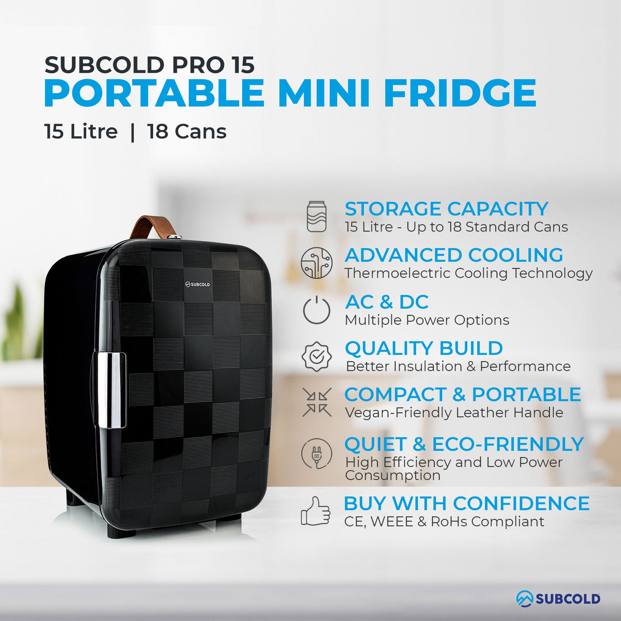 Pro 15L Mini Fridge - Cheq Black | Refurbished