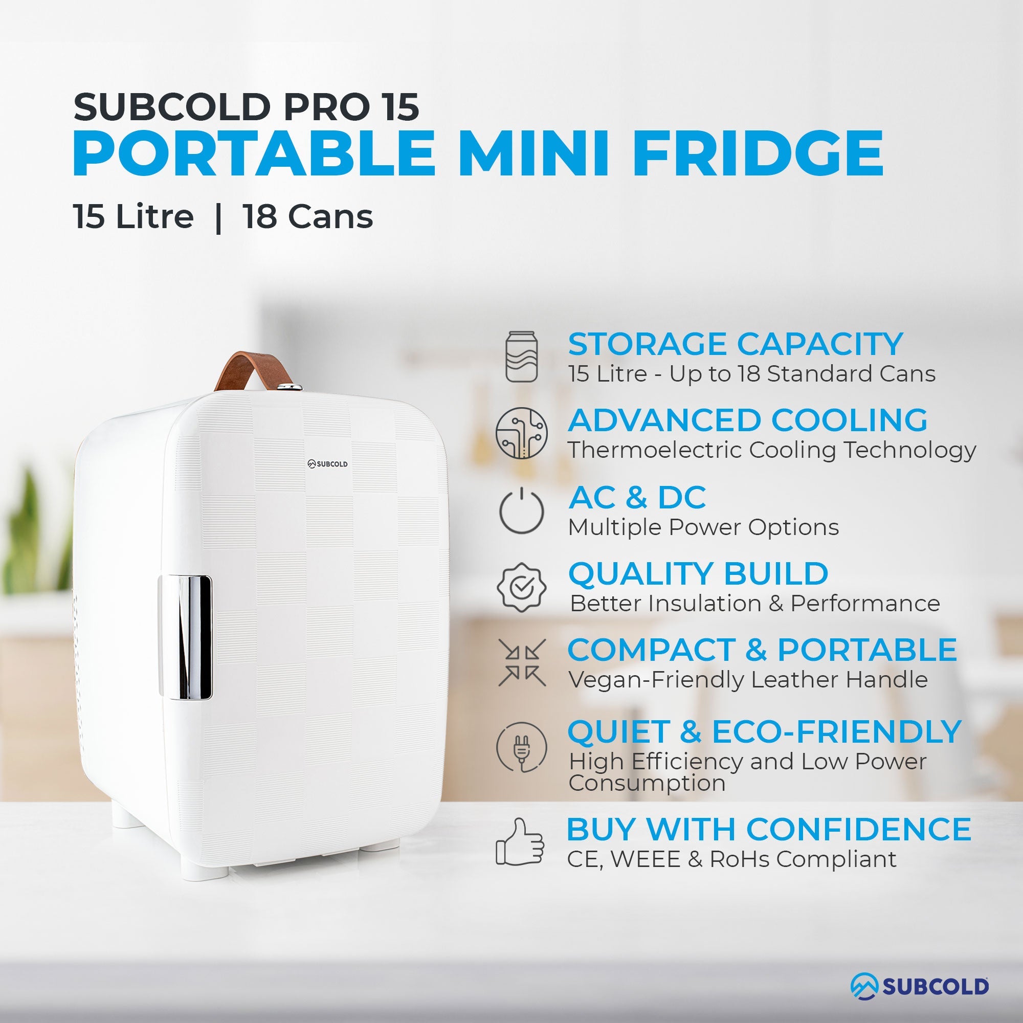 Pro 15L Mini Fridge - Cheq White | Refurbished