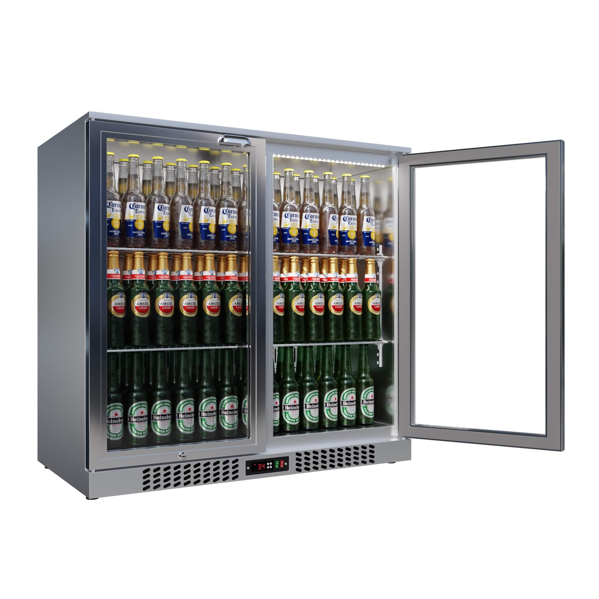 Empire Double Door 208L Stainless Steel Bottle Cooler – A Energy Rated Hinged Door Commercial Back Bar Fridge | CL-210H-S