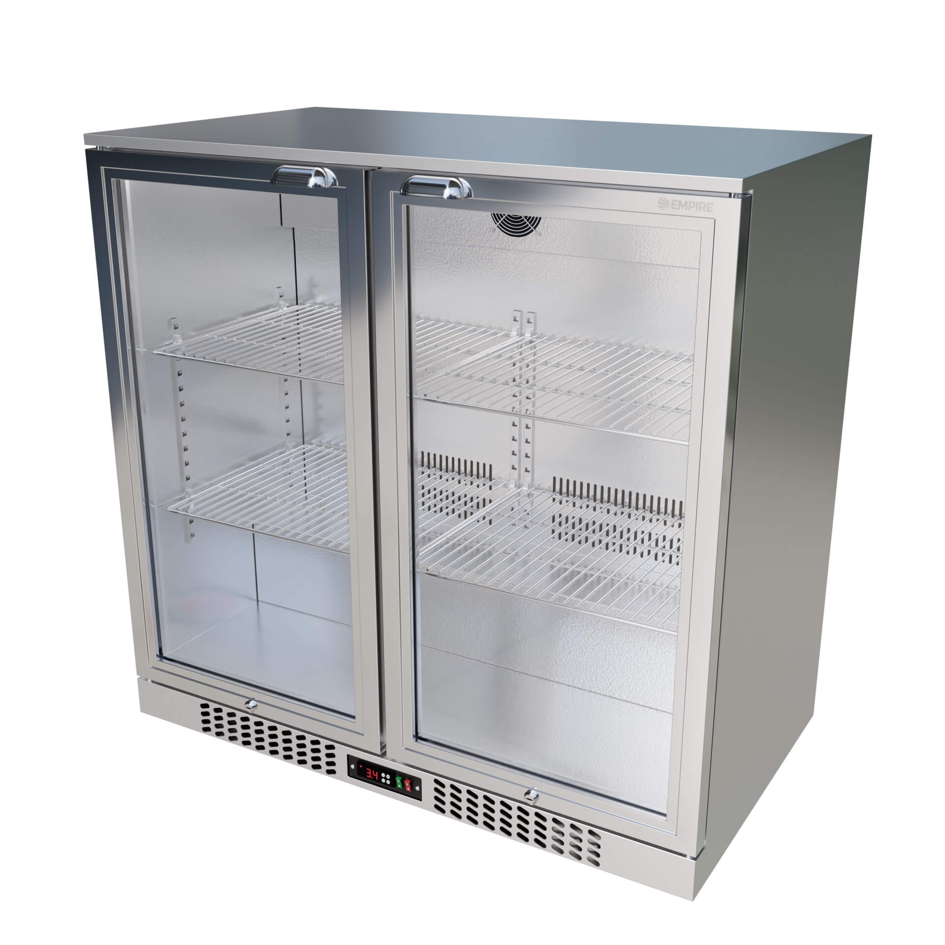 Empire Double Door 208L Stainless Steel Bottle Cooler – A Energy Rated Hinged Door Commercial Back Bar Fridge | CL-210H-S