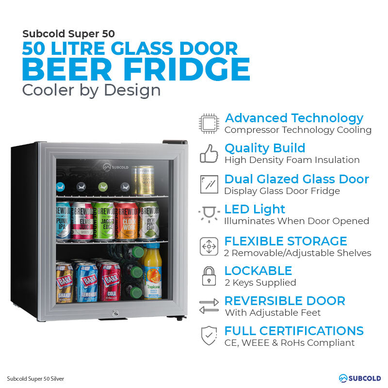 Subcold Super 50 LED Beer Fridge - Silver | Refurbished