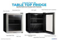 Thumbnail for Subcold Super 50 litre table top stainless steel beer mini fridge build features infographic