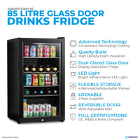 Thumbnail for Subcold Super 85 litre under counter black beer fridge features infographic