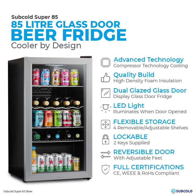 Subcold Super 85 LED Beer Fridge - Silver | Refurbished