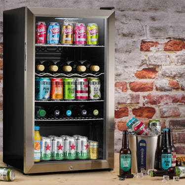 Subcold Super 85 litre glass door beer drinks under counter stainless steel fridge lifestyle