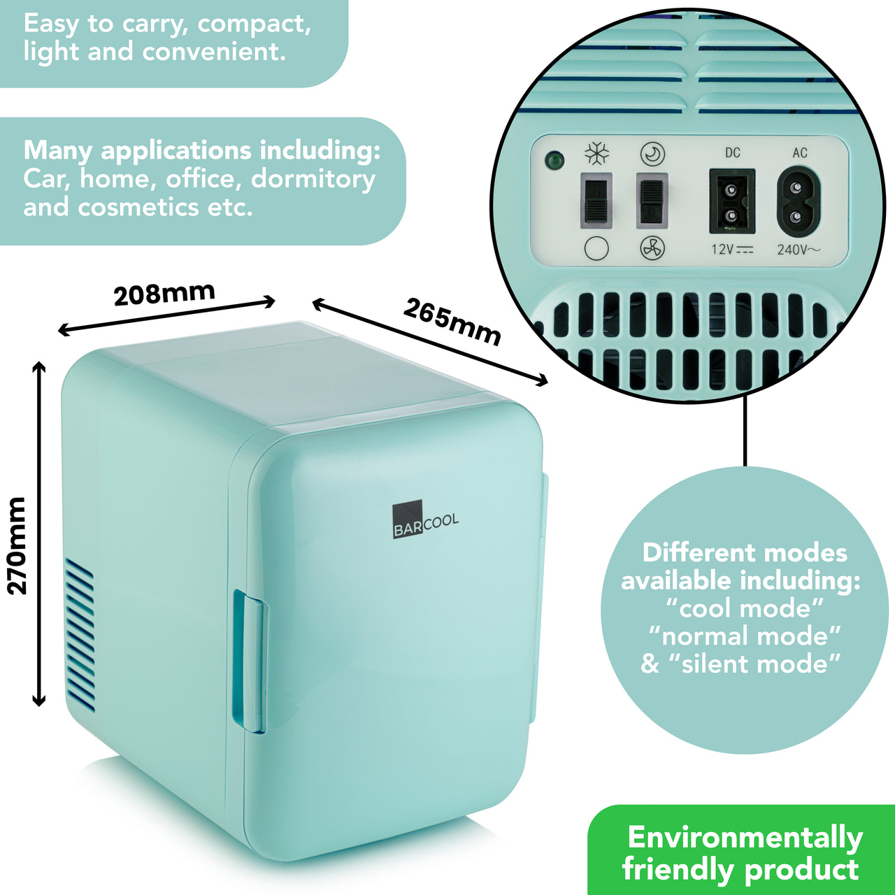 Barcool Cosmo 4L Mini Fridge - Mint | Refurbished