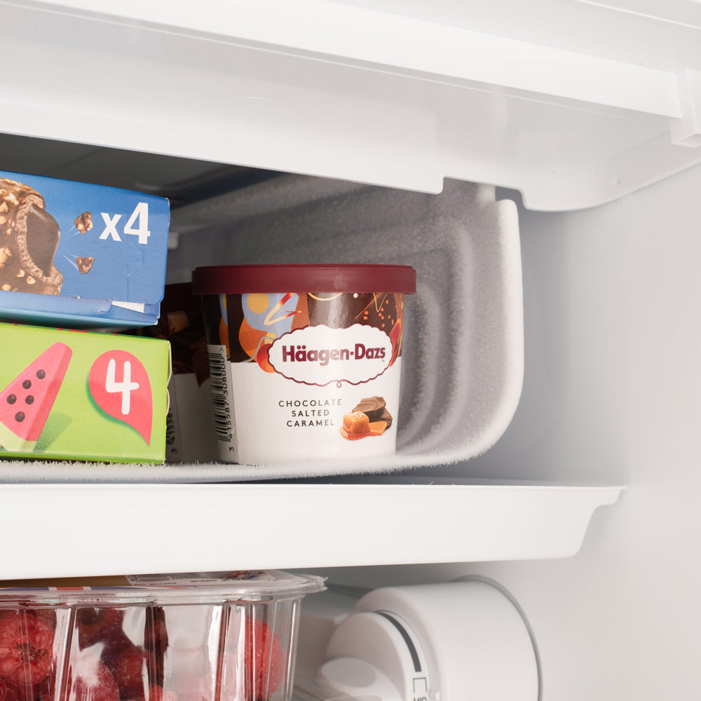 Subcold Eco white 100 litre undercounter fridge icebox with contents inside