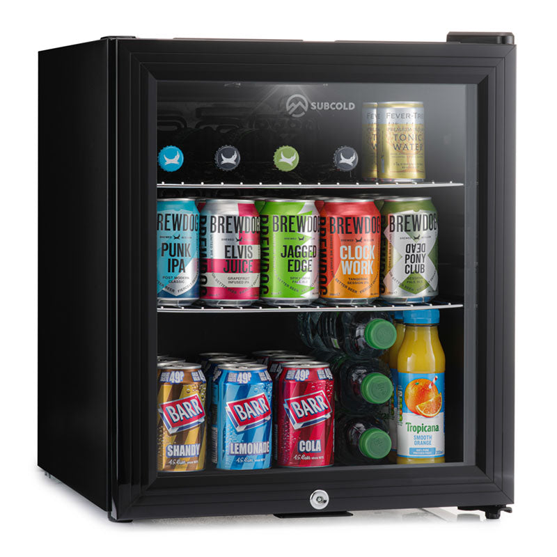 Subcold Super 50 litre glass door beer drinks black mini fridge