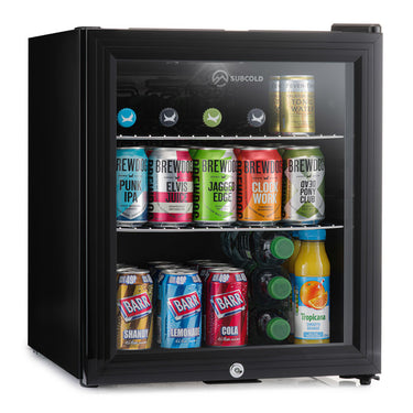 Subcold Super 50 litre glass door beer drinks black mini fridge