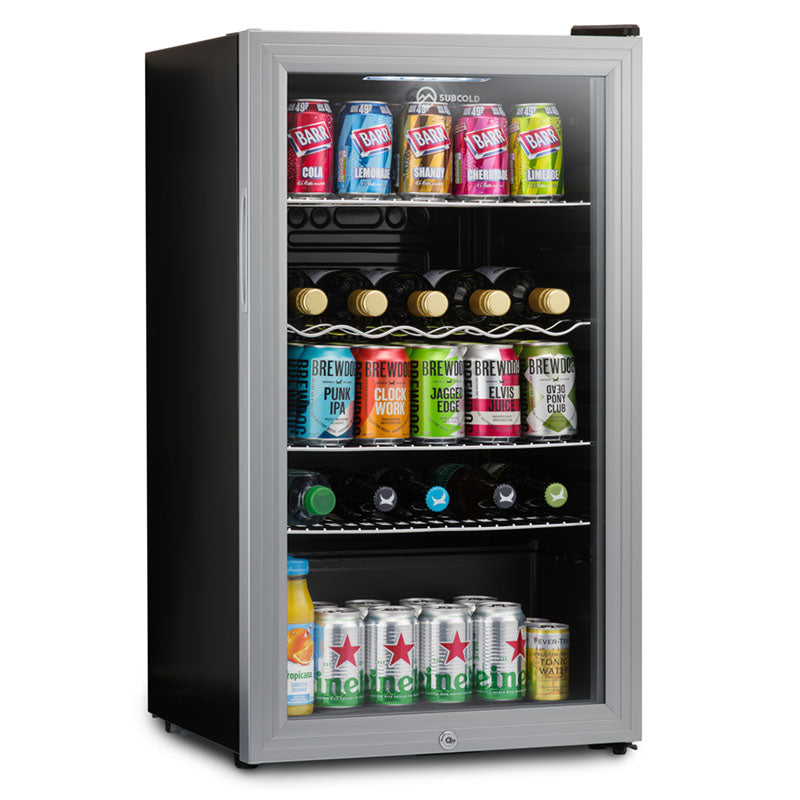 Subcold Super 85 litre glass door beer drinks under counter silver fridge