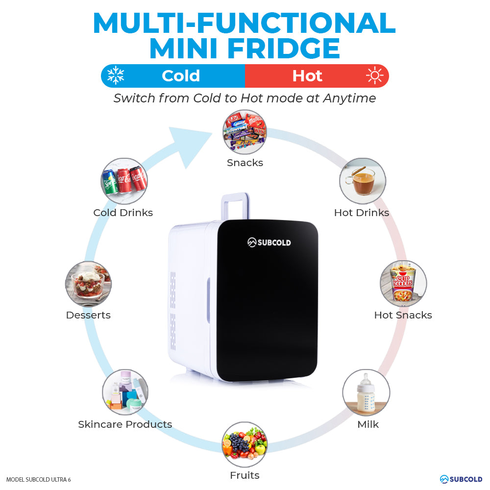 Subcold Ultra 10 litre black mini cooler and warmer infographic