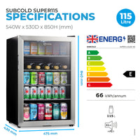 Thumbnail for Subcold Super 115 LED Beer Fridge - Stainless Steel