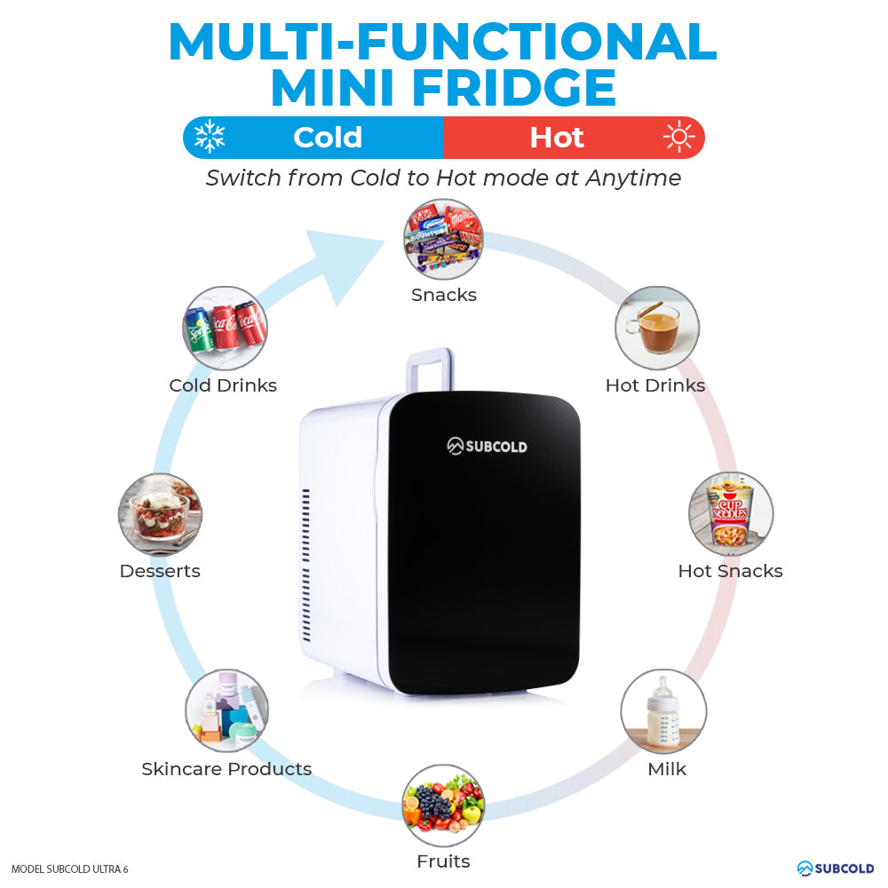 Subcold Ultra 15 litre black mini cooler and warmer infogrpahic