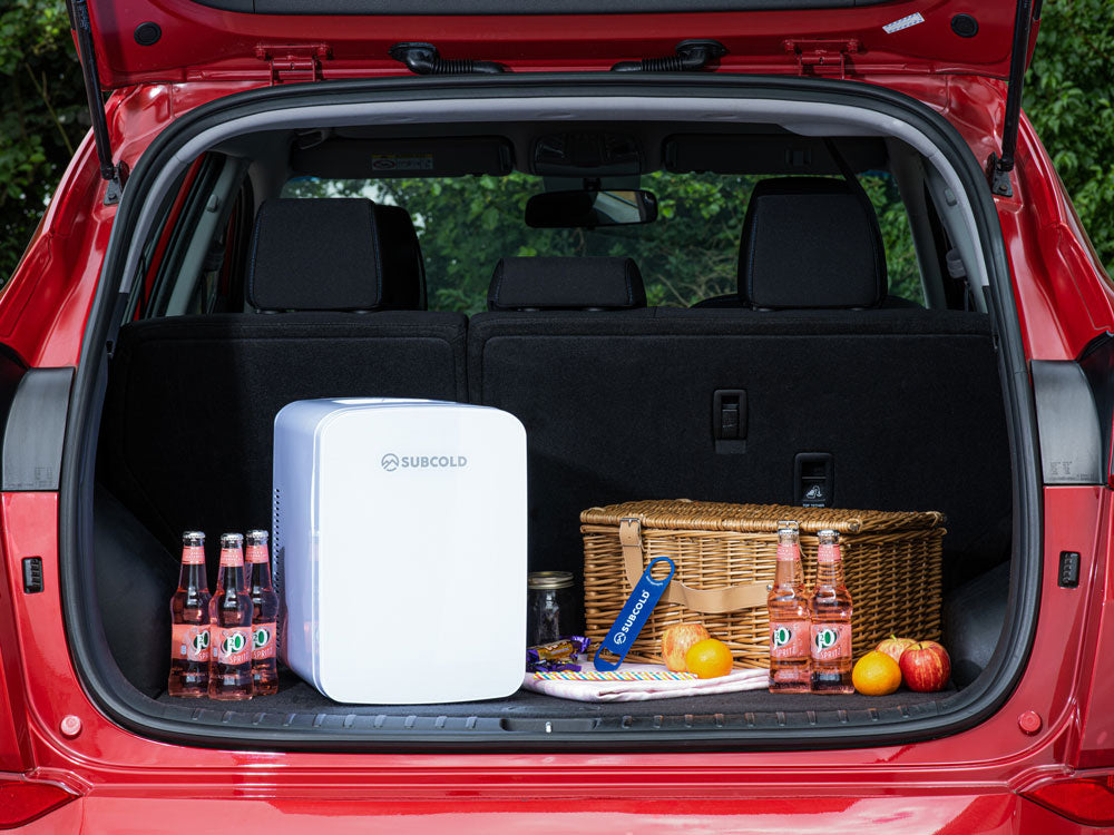 Subcold Ultra white 15 litre portable mini fridge in car
