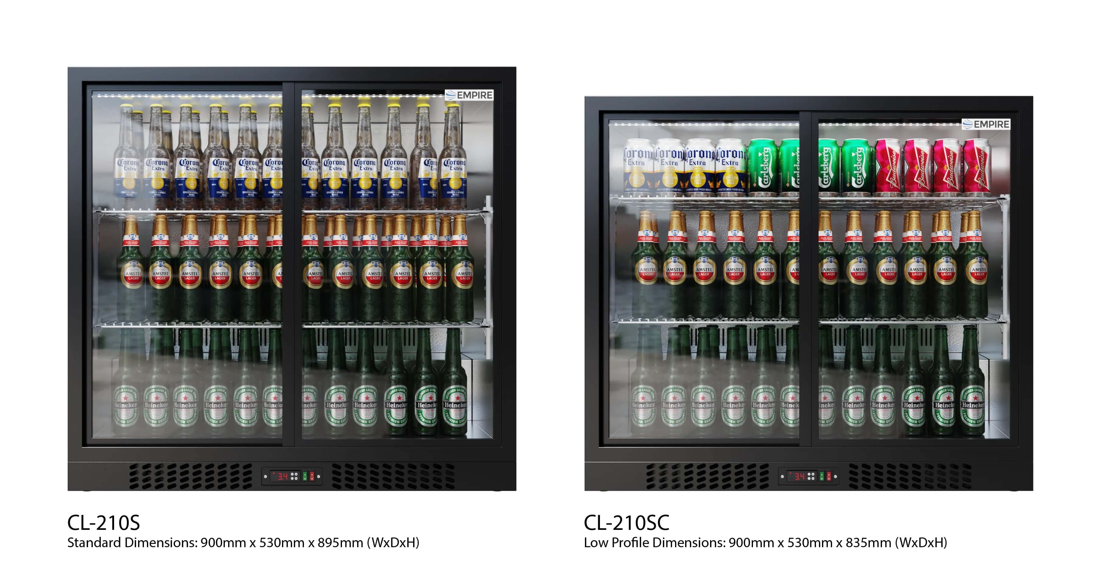 Empire Double Door Bottle Cooler 208L Commercial Fridge CL-210S