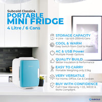 Thumbnail for Subcold Classic 4L blue mini fridge features infographic