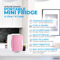 Thumbnail for Subcold Classic 4L pink mini fridge features infographic