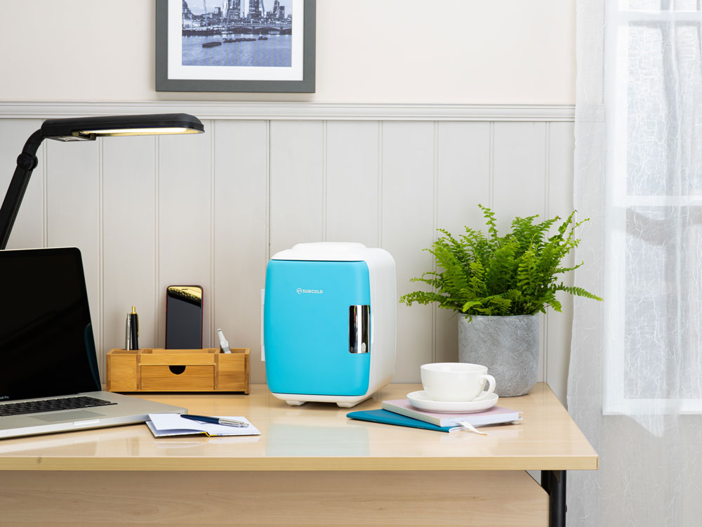 Subcold Classic blue 4 litre mini fridge on table top