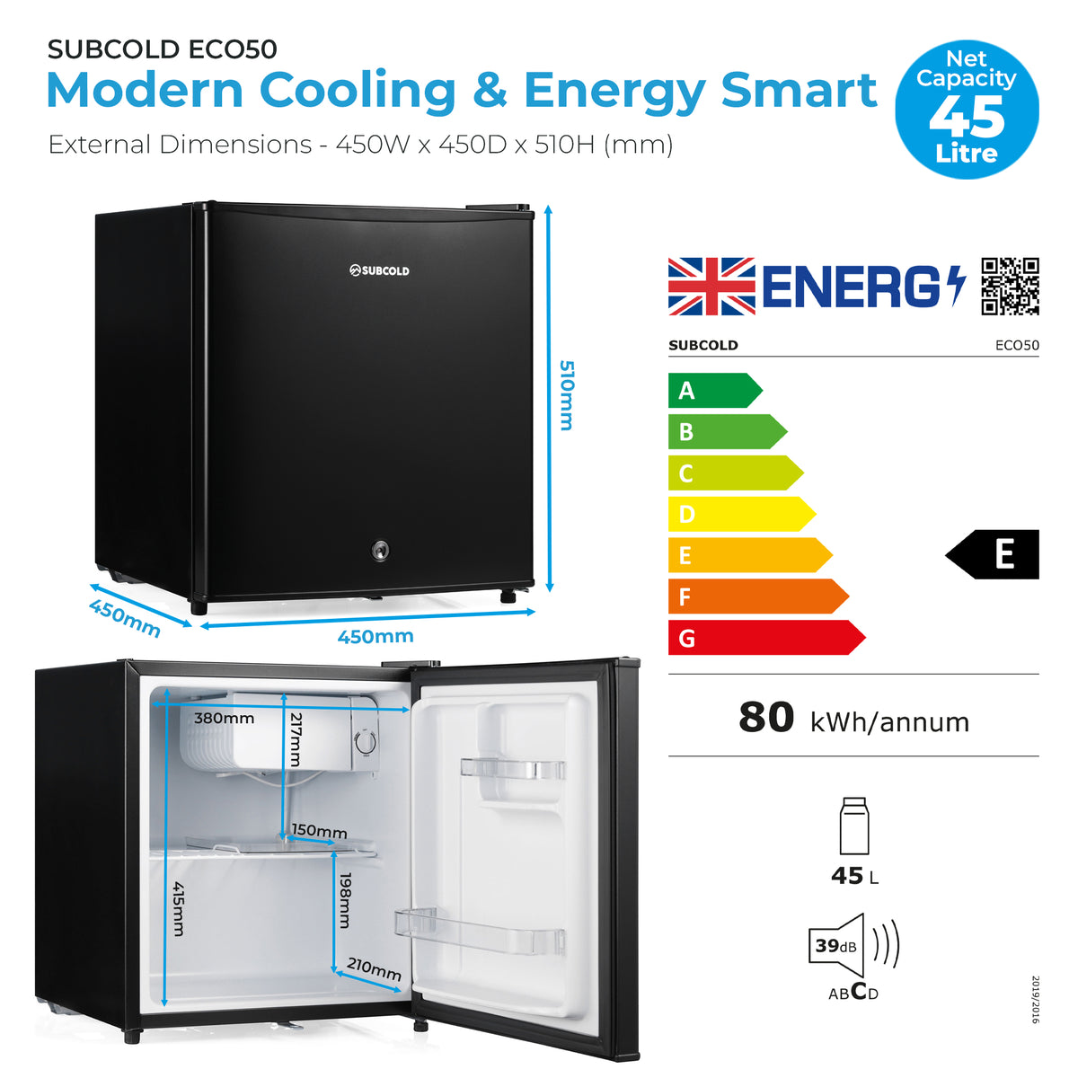 50 Litre Table Top Fridge | Subcold Eco50 | Lock & Key