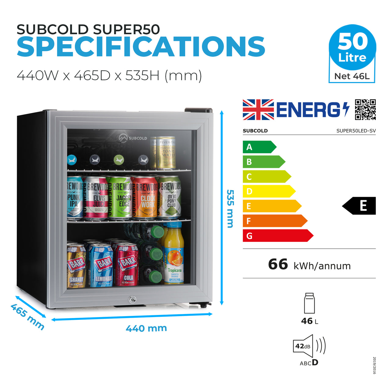 Subcold Super 50 LED Beer Fridge - Silver | Refurbished