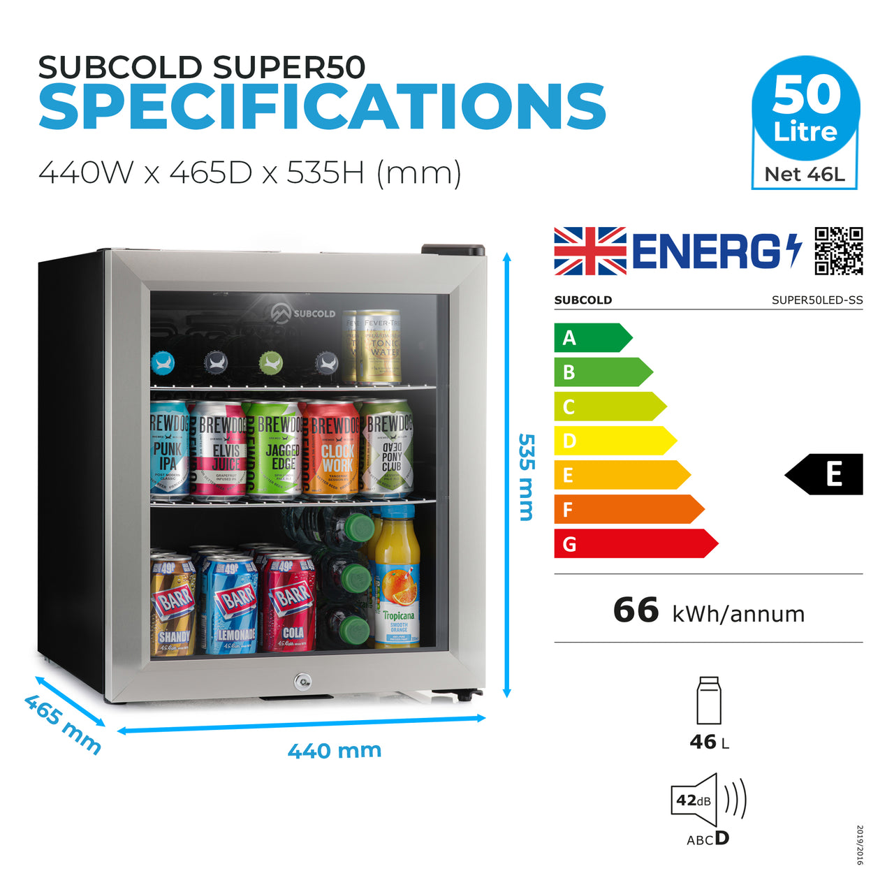 Subcold Super 50 LED Beer Fridge - Stainless Steel