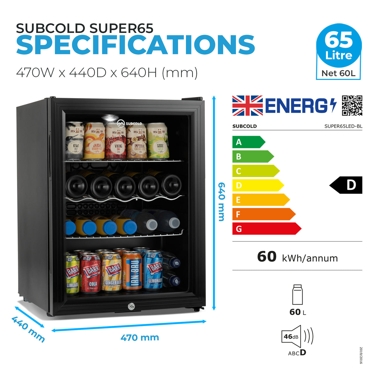 Subcold Super 65 LED Beer Fridge - Black