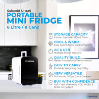 Thumbnail for Subcold Ultra 6 litre black mini fridge features infographic